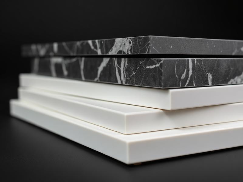 Stacked nano board panels with marble and matte white finishes